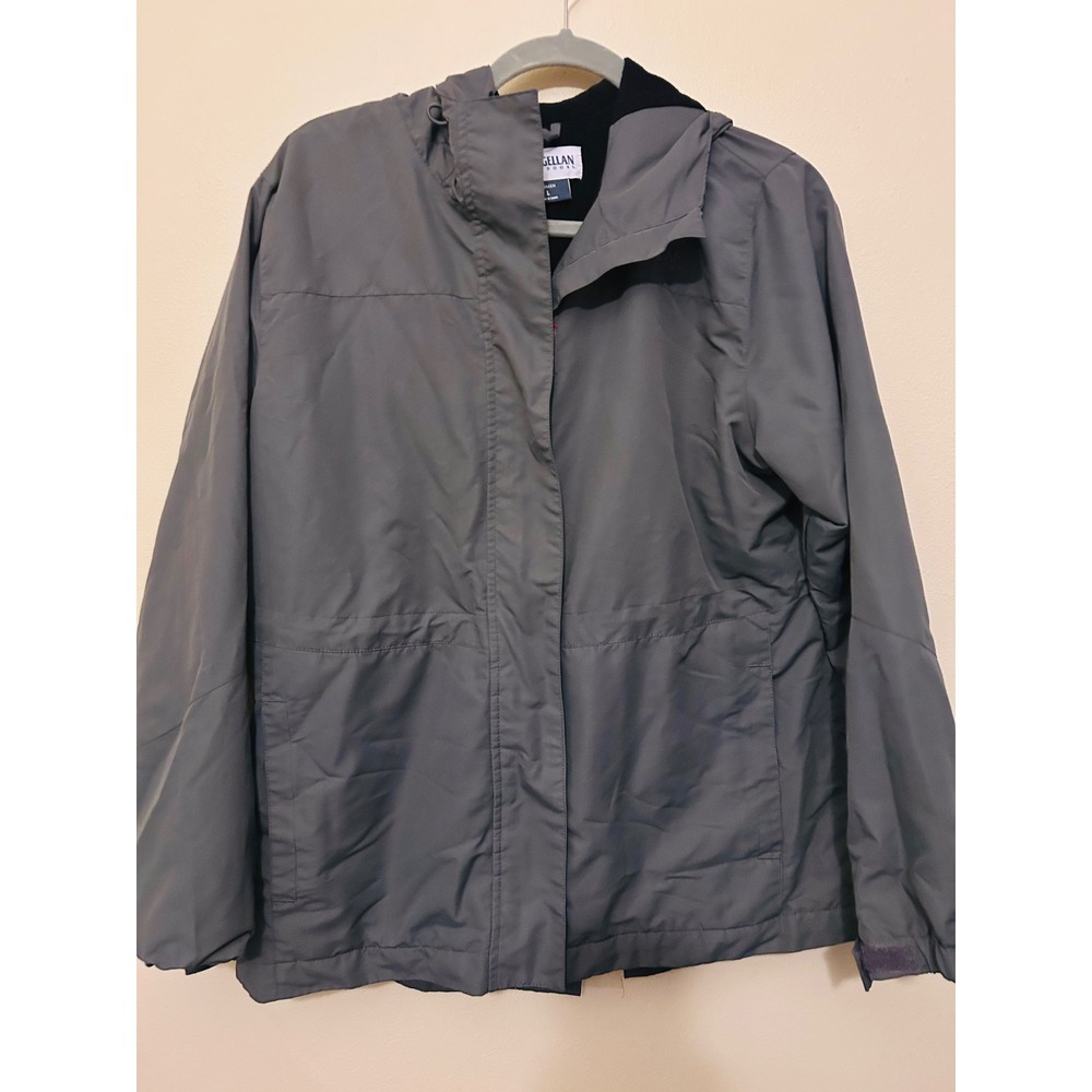 Magellan Outdoors Jacket Women Large Gray Excellent Fleece Lined Hooded Shell